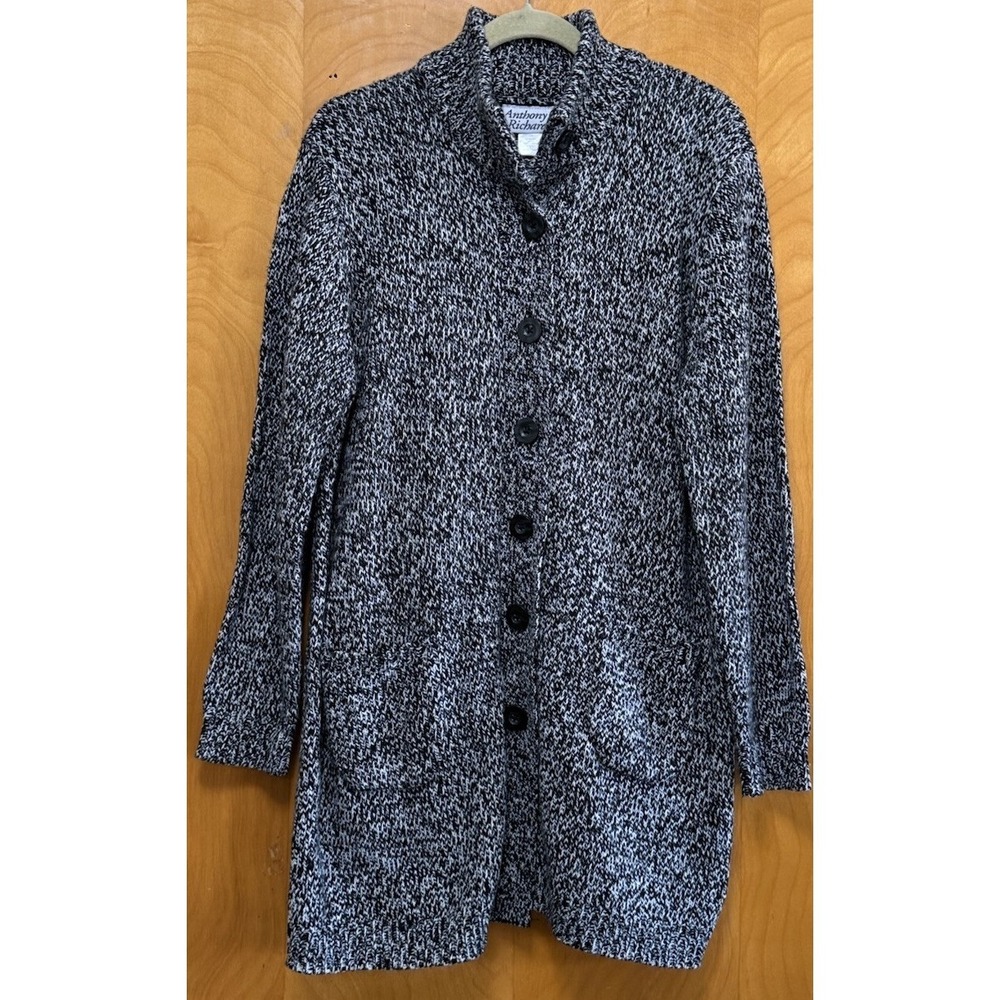 Anthony Richards Womens Mock Neck Sweater Coat Marked Black White Classic Sz XL